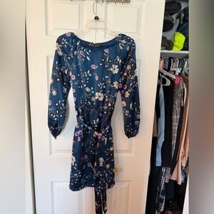 Ann Taylor Navy Floral Long Sleeve Dress